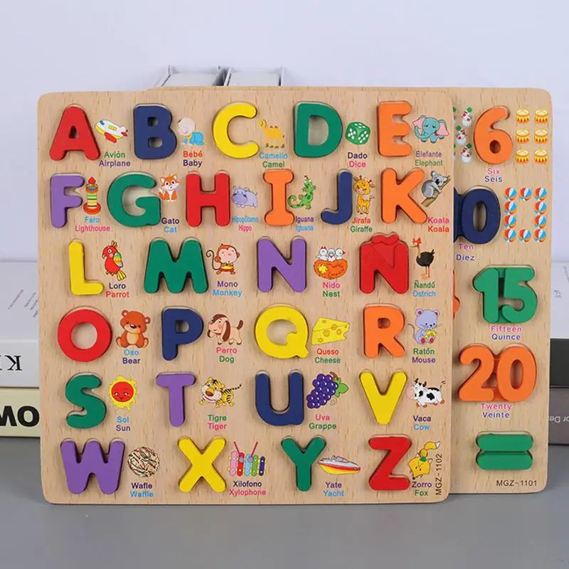 

30cm Baby Toys Wooden Puzzle Alphabet Number Shape Matching 3D Puzzle Board Game Wooden Montessori Toys For Children Gifts
