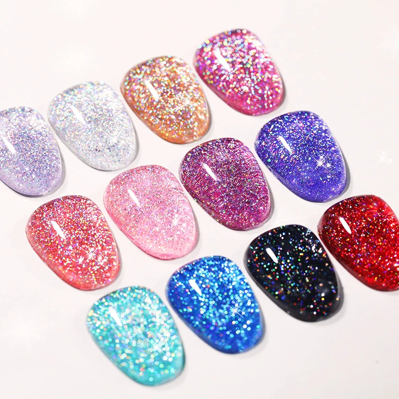 LILYCUTE 글리터 젤 매니큐어, 반짝이는 스팽글, UV LED 바니시, 네일 아트 장식, 7ml, 봄 색상