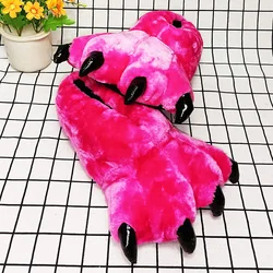 Gray Leopard Print Fur Slippers - Stylish Unisex Animal Paw Slides - 9 (Rose)