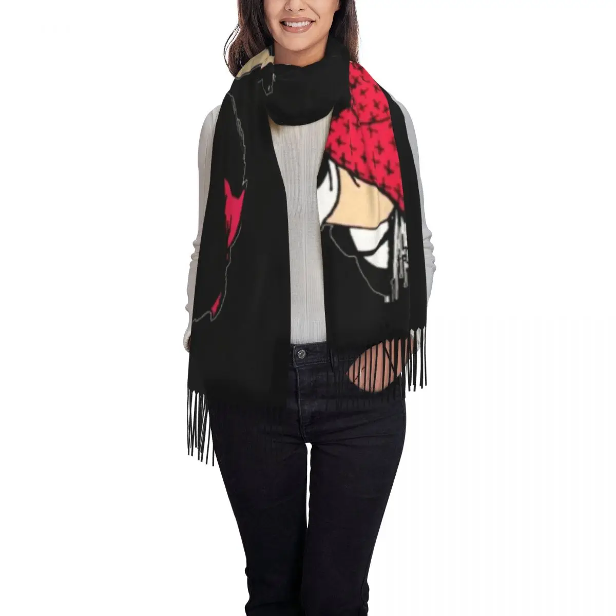 Winter Accessories Ladies Long Mafalda Scarves Soft Warm Tassel Shawl Wraps Argentine Cartoon Quino Comic