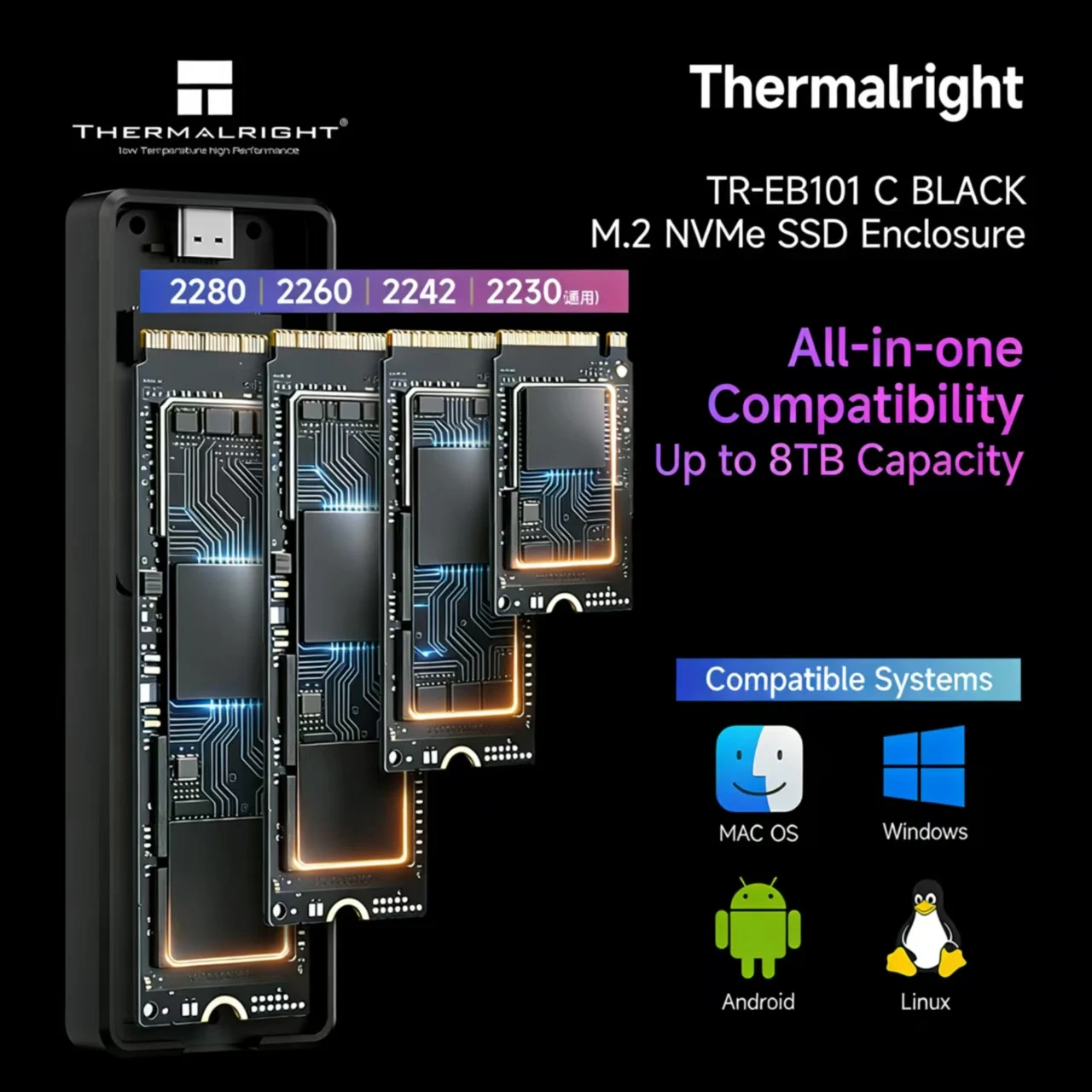 써멀라이트 M.2 NVMe SATA SSD 인클로저 타입-C 3.2 10Gbps 듀얼 프로토콜 외장 하드 드라이브 케이스 풀 알루미늄 노트북/휴대폰용