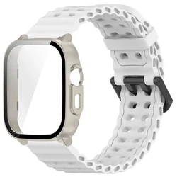 Silicone Band and Protective Case for Smartwatch - Premium Wristband Accessory Set with Screen Protector and Strap (White - star)