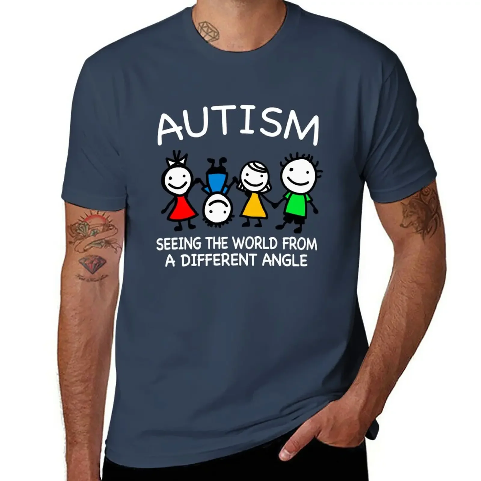 

Autism seeing the world from a different angel, Autism T-Shirt customizeds boys animal print T-shirts for men cotton