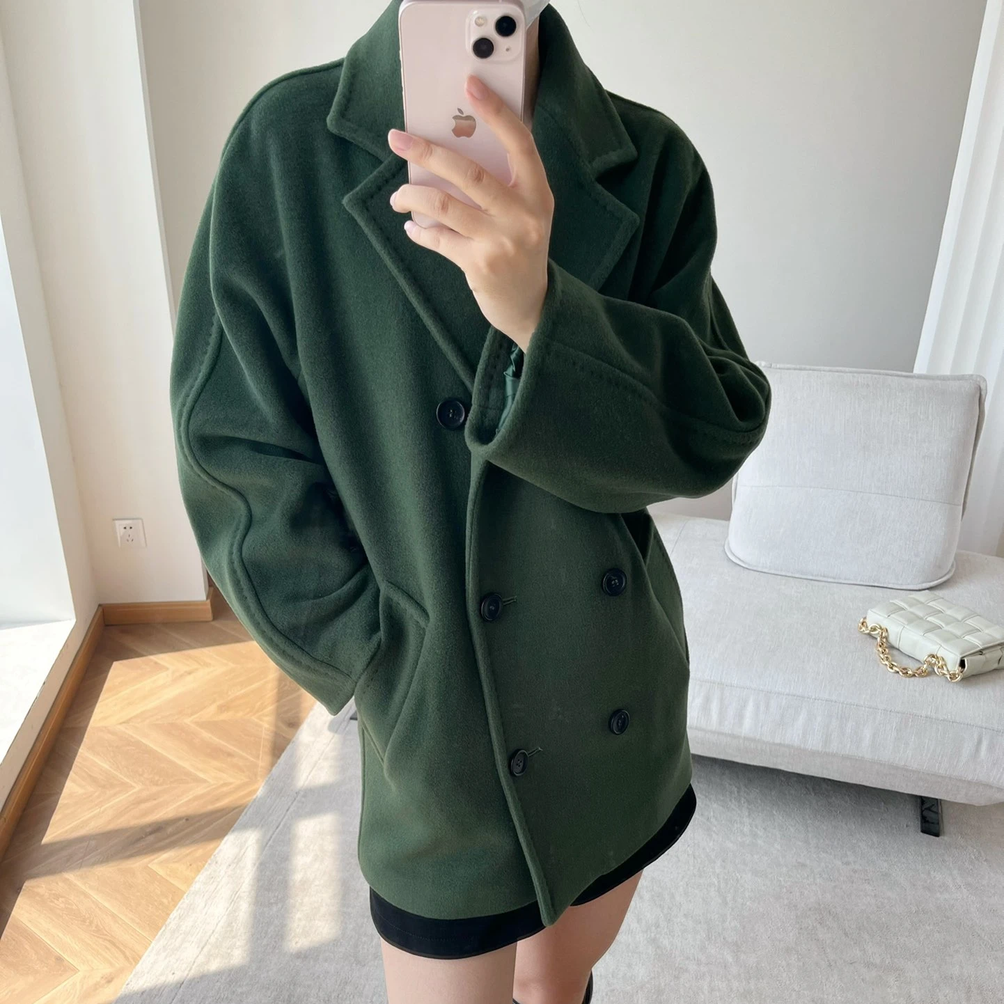 Top Quality Max Coat Women,New Dark Green Double-sided Cashmere Women Coat,10%Cashmere 90% Wool Women Short Coat,M Coat Women