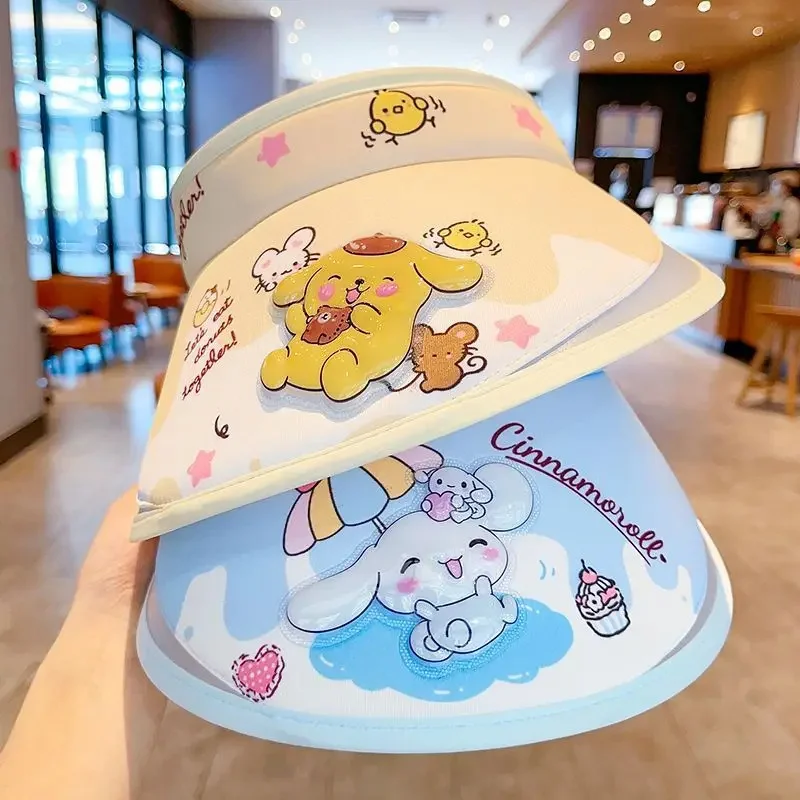 

Kawaii Anime Sanrio Kuromi Cinnamoroll Children Sunscreen Hat Cute Cartoon My Melody Pompompurin Anti-Uv Sunshade Cap Kids Gifts