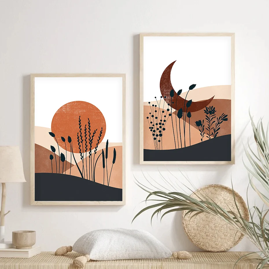

Boho Sun and Moon Posters Abstract Wall Art Canvas Painting Printable Pictures Modern Living Room Interior Home Decoration