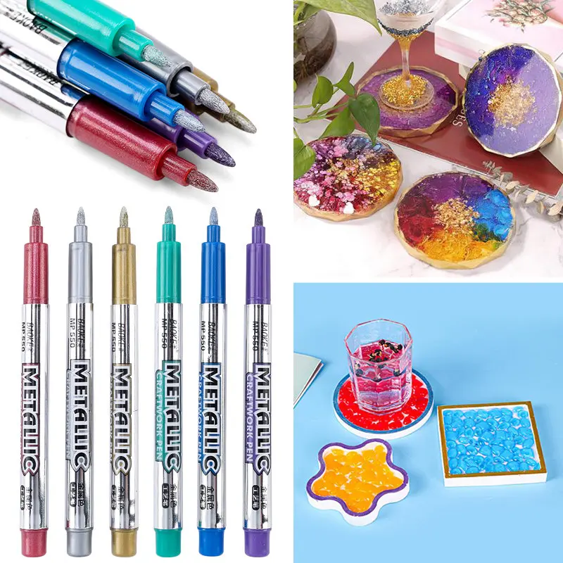 6 Colors DIY Waterproof Metallic Marker Pens 2-6Pcs Gold Silver ...
