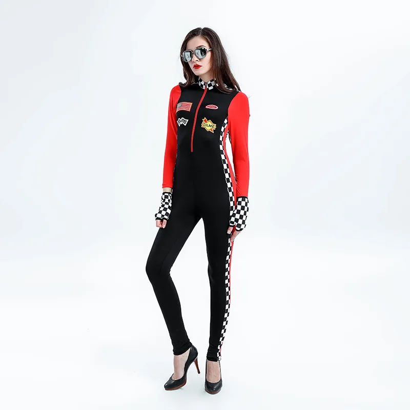Plus Size Lady Racer Girl Outfit Costume Carnival Moter Racing Cheerleader Uniform Cosplay Party Super Racer Car Girl Jumpsuit