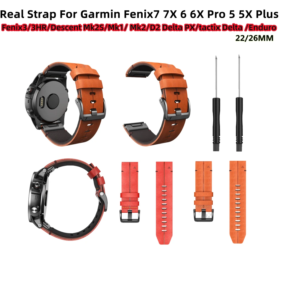 Galaone Correa de cuero de lujo para Garmin Fenix 5 5X Plus 6X Pro 7 pulsera de liberacion rapida de 22 y 26mm 2 pulseras