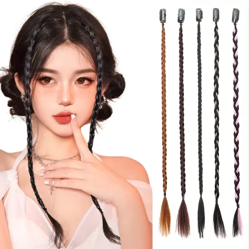 합성 2피스 브레이드 가발, 강력한 BB 클립 포함, 가벼운 박스 브레이드 포니테일 헤어피스 (여성용)