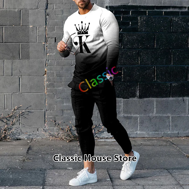 Autumn Fashion Men's Sets Long Sleeves T-shirt+Trousers O-Neck Sweatshirt Casual Suit Jogger Sportswear 2 Piece Men Clothing