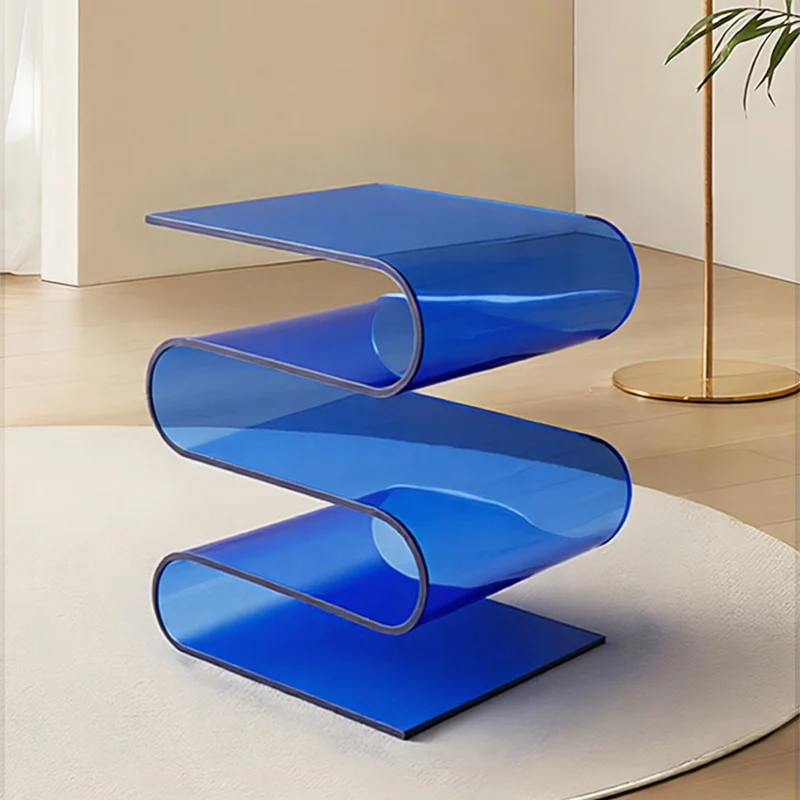 Thickened Acrylic Wave-Shaped Side Table, Modern Minimalist Colorful Transparent S-Shaped Bookshelf, Creative Living Room Sofa Side Table Storage Rack
