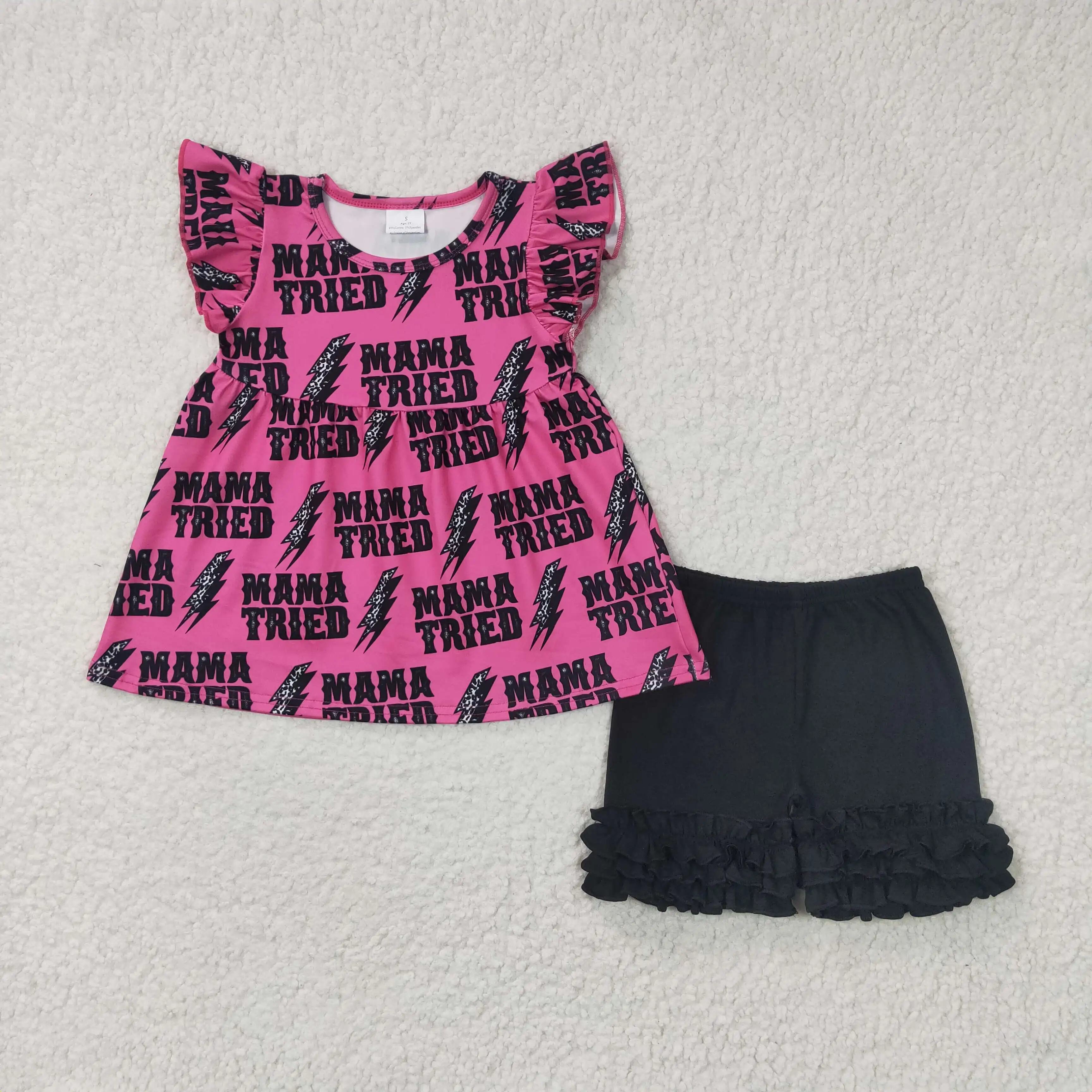 

N​ew Update RTS Kids Black Ruffle Shorts Baby Summer Clothing Outfit Little Girls Boutique Sets