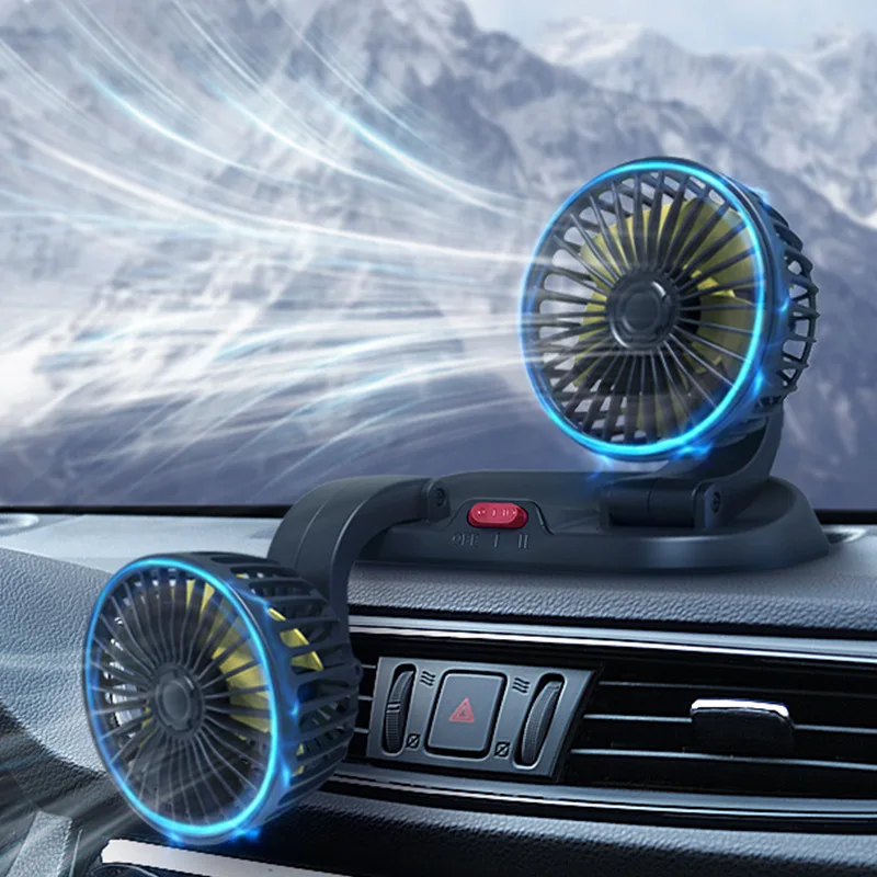 

Портативный автомобильный вентилятор с двойной головкой, 12 В/24 В, USB, 360 °, регулируемая, 2 скорости, вращающийся под несколькими углами, охлаждающий вентилятор, аналогичный автомобилю