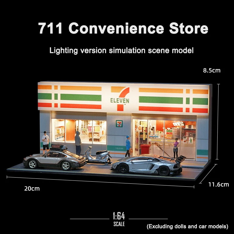 1/64 Convenience Store Model Scene with Light Version Simulation Model Scene Decoration Collect (Excluding dolls and car models)