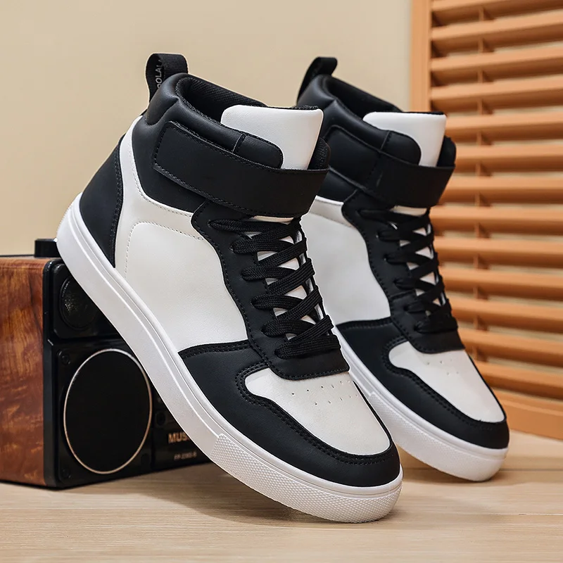 White Vulcanized Sneakers Men's Flat Comfortable Shoes Lace up Zapatillas Hombre Autumn Spring High Top Sneakers Plus Size 39-48 2
