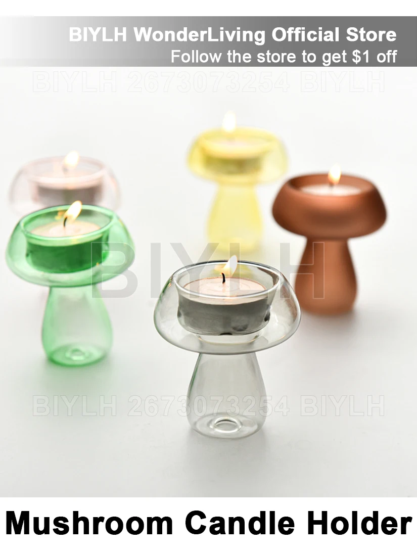 Creative Mushroom Shape Glass Candle Holder Color Transparent Candle Light Home Decoration Featured Desktop Decoration