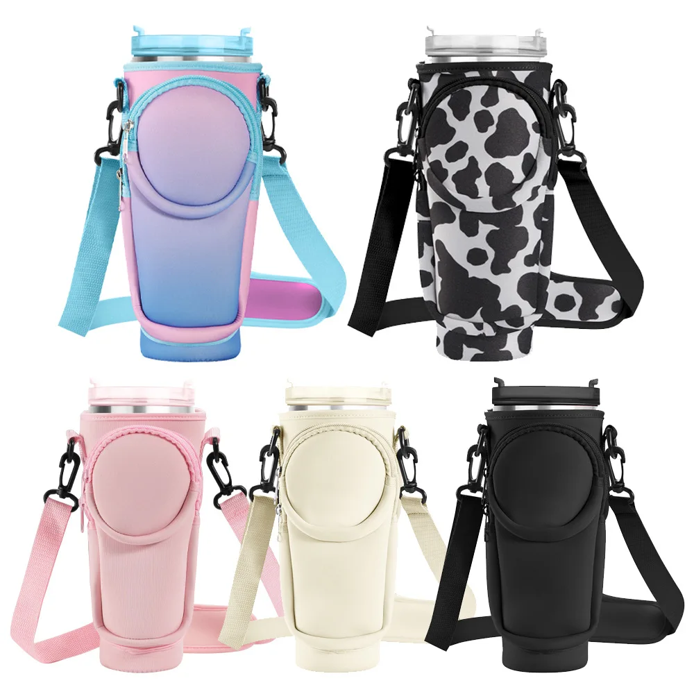 

Water Bottle Carrier Bag with Phone Pocket for Stanley 40oz Tumbler Neoprene Water Bottle Holder Pouch with Adjustable Strap