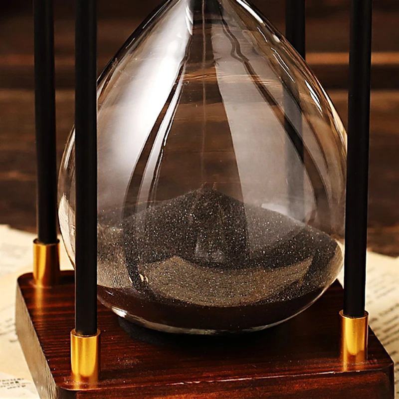 30 Minutes Hourglass Timer Vintage Wooden Frame Four Pillar Hourglass Study Living Room Decoration Decompression Sand Clock