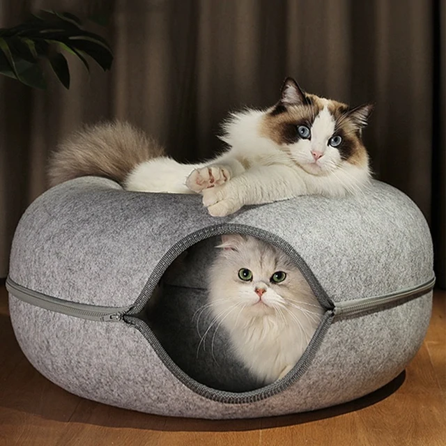Cat Donut Sleeping Interactive Round Small Cat Tunnel Nest Felt Kittens Bed House Scratcher Pet Toy for Cats