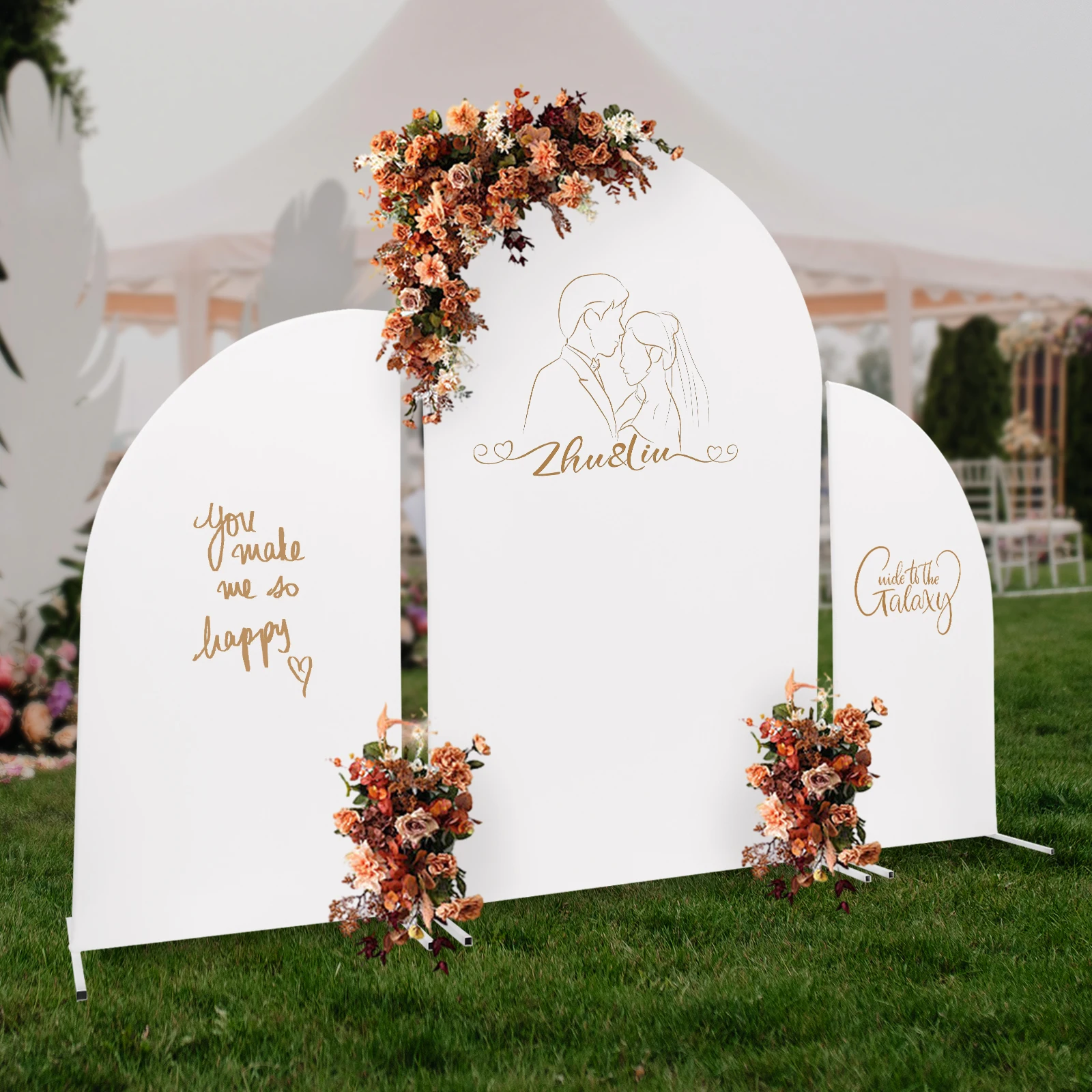 3pcs Wedding Arch Stand with Cloth Cover, Balloon Flower Backdrop Frame for Party Ceremony Bridal Shower Indoor Outdoor Decor