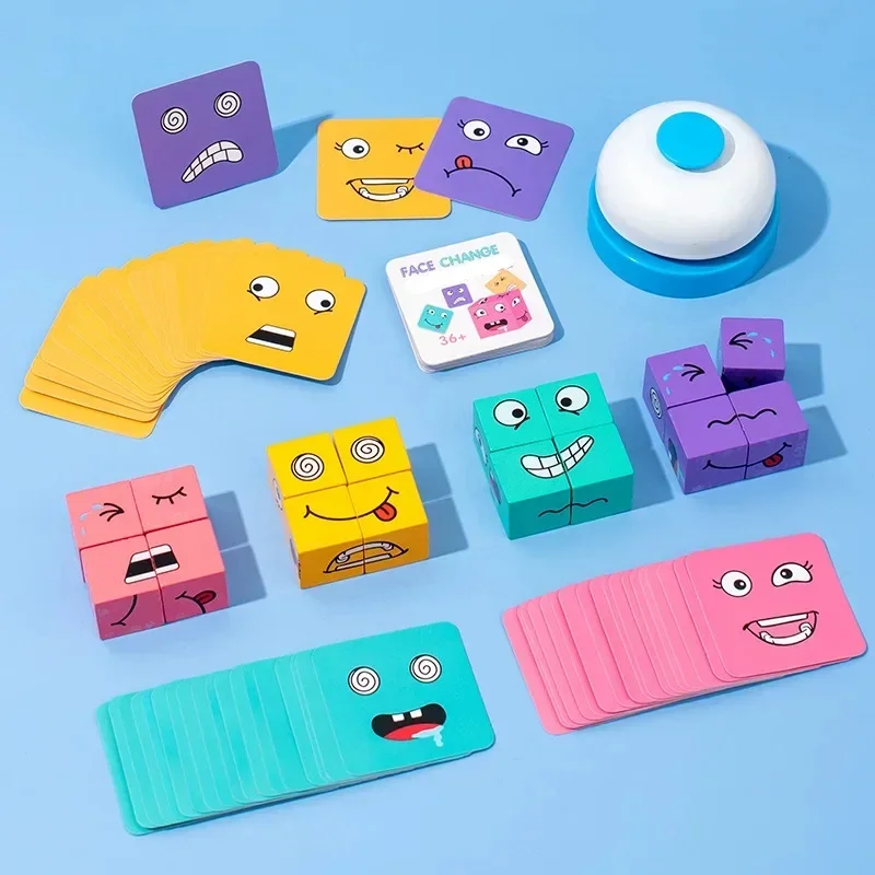 Cube Face Changing Building Blocks Board Game Wood Puzzle Montessori Expression Wooden Blocos for Children Battle Table Game building blocks,wooden puzzle toys,wooden toys,wooden blocks,stacking blocks