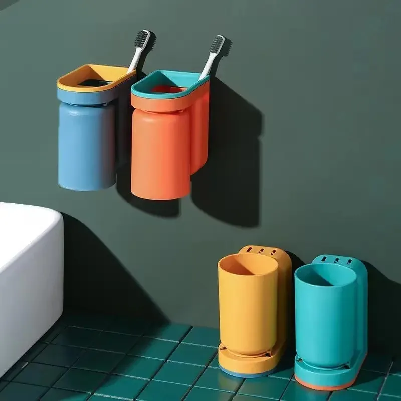 Innovate Wall Mounted Toothbrush Toothpaste Storage Holder Couple Mouth Cup Tooth Brushing Cups Rack Bathroom Accessories