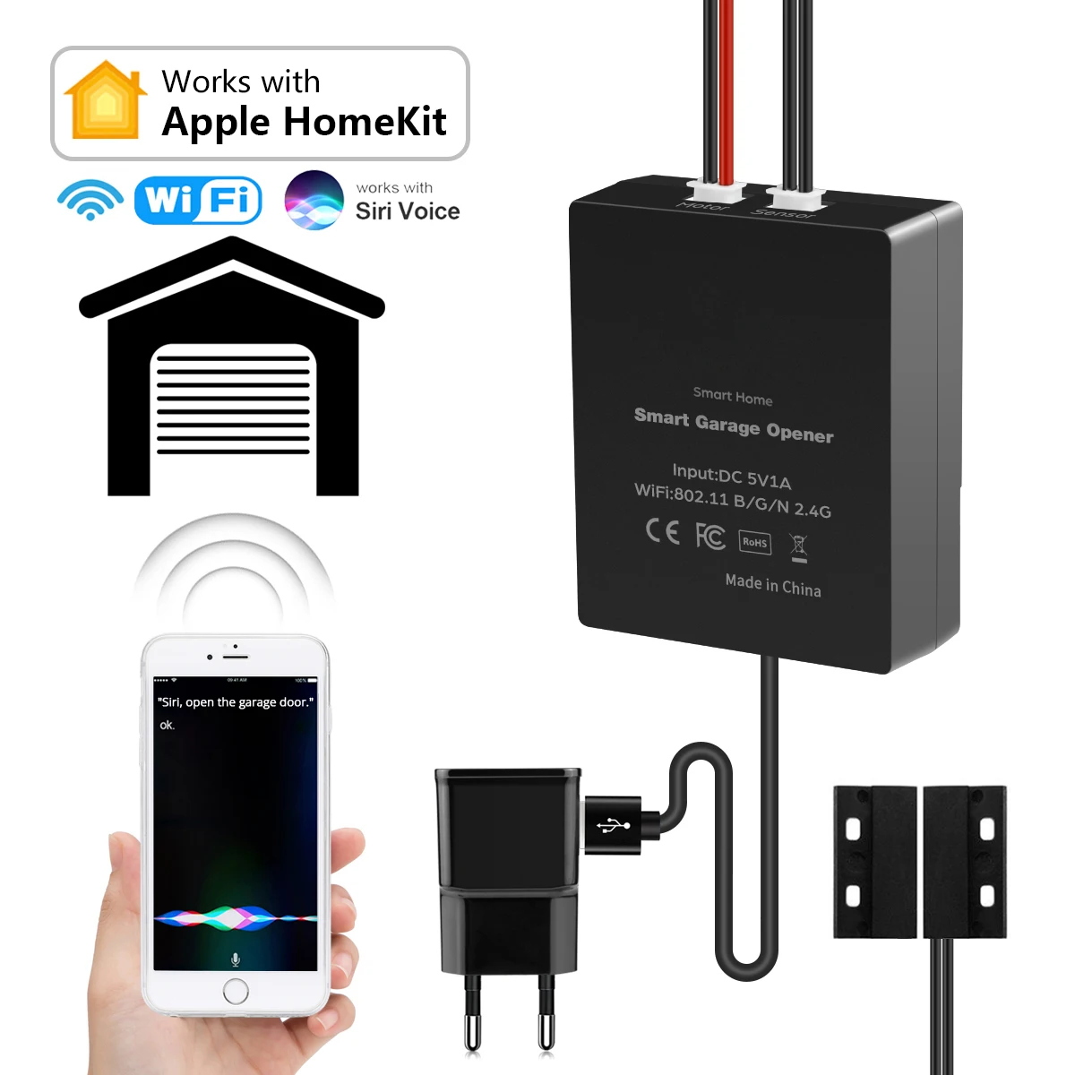 Home Kit Wireless Wifi Smart Switch Garage Door Sensor Opener