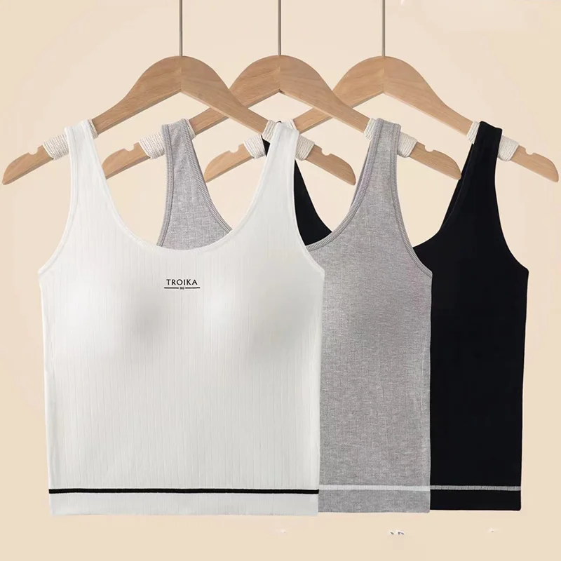 

Women Seamless Bra and Tank Top Two in One with Sleeveless Sports Camisole Top Versatile Outerwear Tank Top with Bra and Coaster