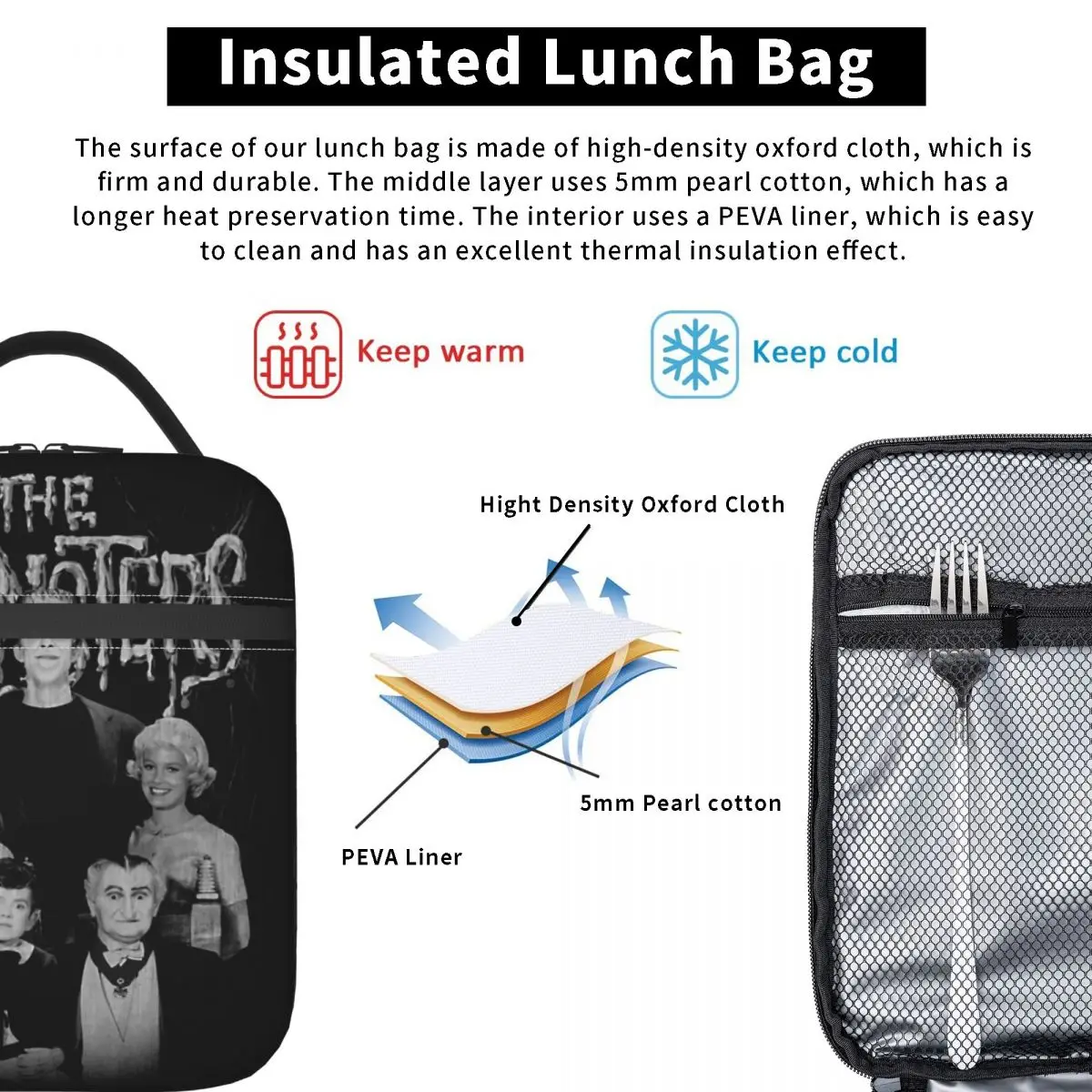 Munsters Family Portrait Insulated Lunch Bag Cooler Lunch Container Large Tote Box Men Women College Travel