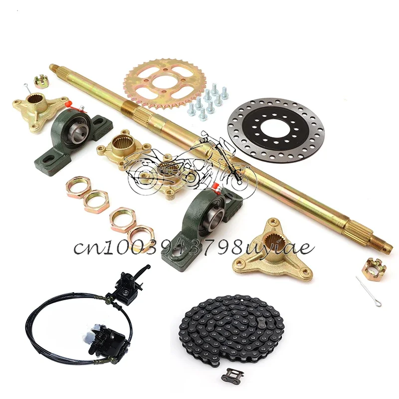 610mm M8*3 Wheel Hub Rear Axle Assy With 428# 37T Sprocket 160mm Disc Brake140L Chain Fit For DIY ATV Quad Buggy Bike Parts custom order customized drive sprocket road wheel idler wheel no stock need confirmation before buy