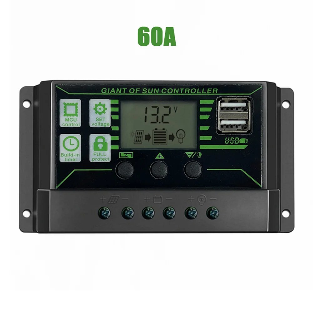 10A DC12V/24V Solar Charge Controller Lithium Battery Charge Regulator LCD Display PWM Dual USB PV Panel 