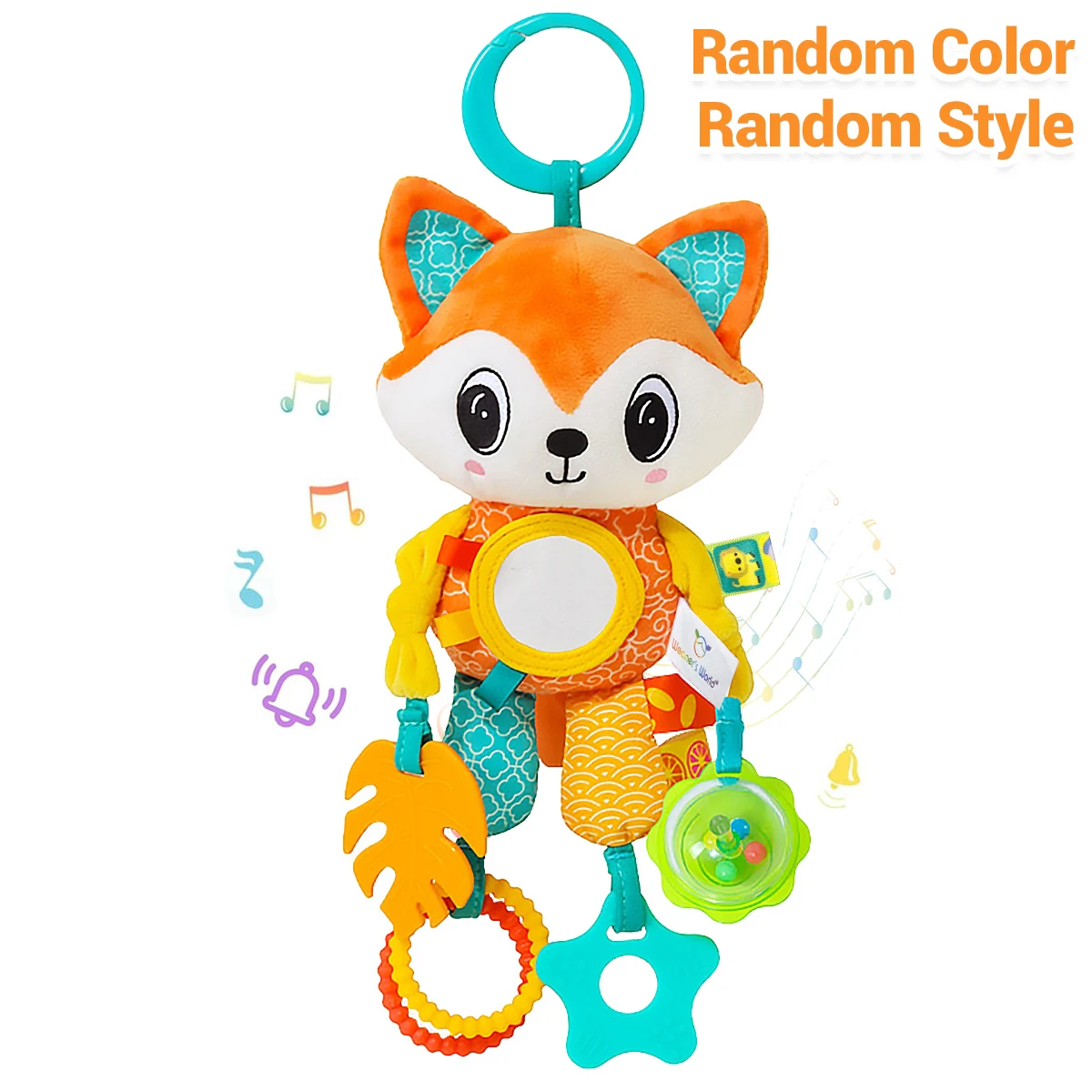 Soft Hanging Crinkle Squeaky Sensory LearningToy Stroller Car Seat Crib Travel Plush Animal Wind Chime with Teether Boys Girls