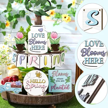 Spring Farmhouse Tiered Tray Decor Set Wooden Tiered Tray Mini Rustic Farm Decorations Home Decoration Accessories Free Shipping 1