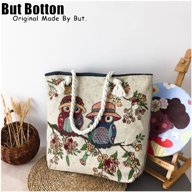 Women Girl Vintage Embroidery Owl Canvas Shoulder Bag Tote Large Capacity  Shopping Bag Messenger Bag Cotton Cloth Handbags - Shoulder Bags -  AliExpress