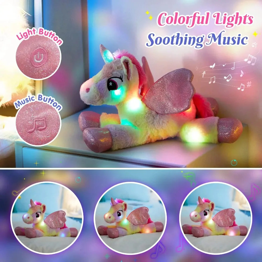 Rainbow Unicorn Plush Toys LED Musical Throw Pillows Lullaby - Main Image