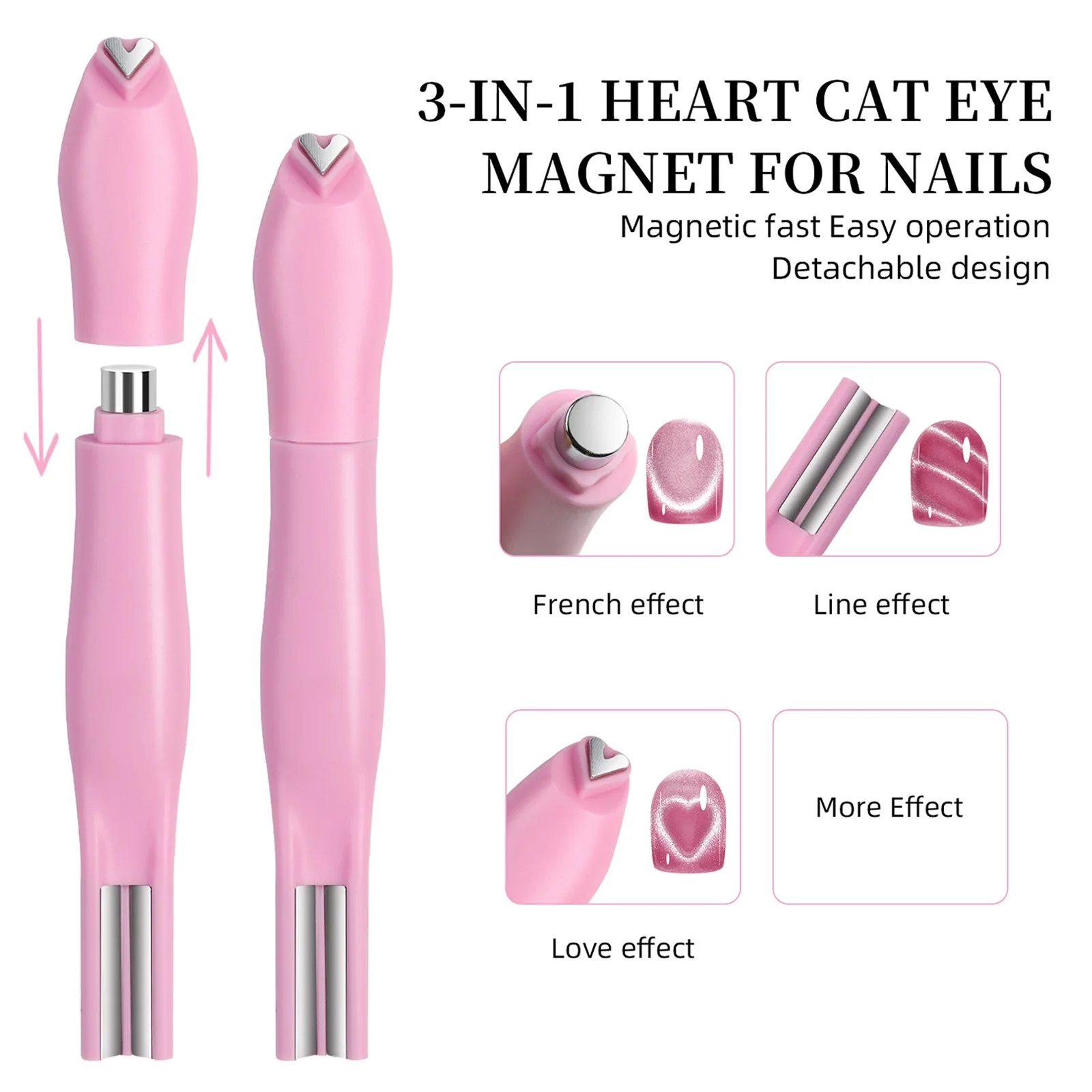 3IN1 Love-Heart&Snake Pattern Cat Eye Nail Magnet Pen French/Water Ripple Cat Eye Strong Magnet Pen DIY Manicure Tool