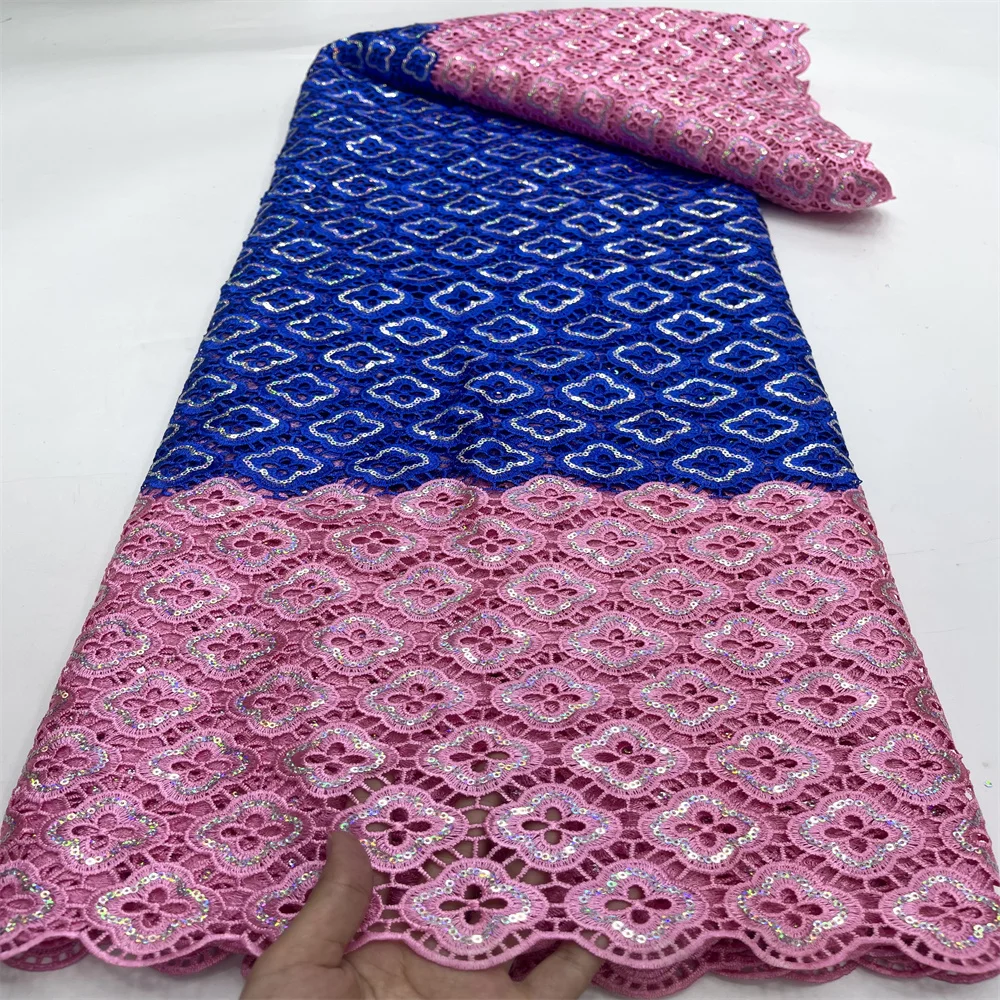 

Высококачественная 2023 африканская гипюровая кружевная ткань, хлопковые свадебные платья, блестки для шитья и вышивки, 5 ярдов JY1302