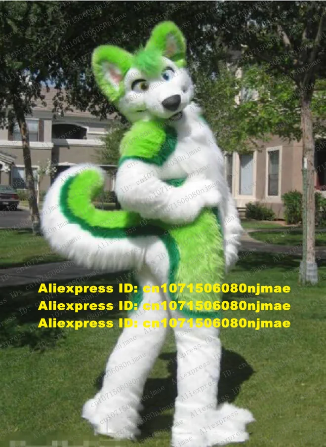 Plush Furry Green Husky Dog Fox Wolf Mascot Costume Fursuit Adult