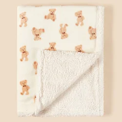 Cozy Winter Fleece Baby Blanket - Soft Flannel Swaddle Wrap - 75X100CM (Beige bear)