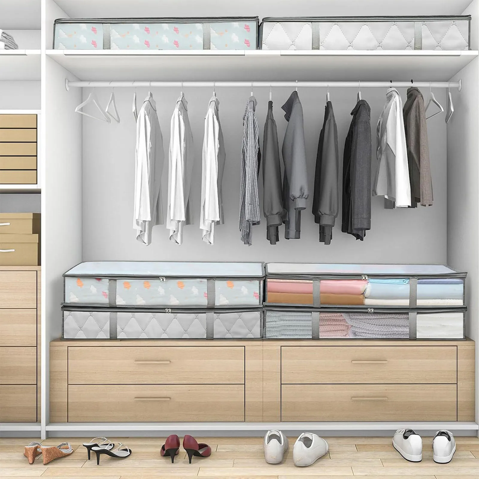 4/8pcs Under Bed Storage Boxes Plastic Storage Box Closet Organizers And Clothing Storage Bags With Premium Transparent Plastic 4
