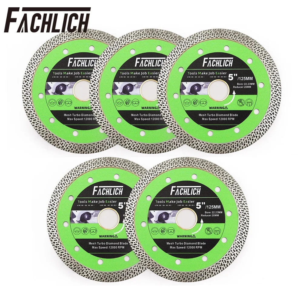 FACHLICH 5 Stück Dia125mm Netz-Turbo-Trennscheibe 5 Zoll Sägeblatt Schneidwerkzeug für Marmor Granit Fliesen Porzellan Keramik Schneidplatte