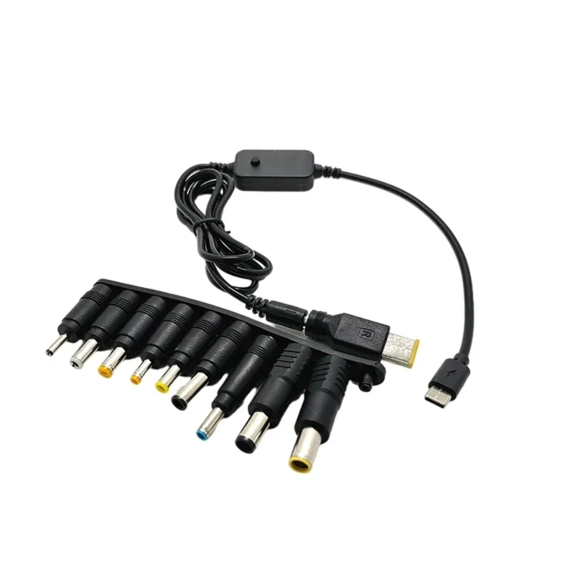 PD to DC Adapter Cable 5V 9V 12V 15V 20V Adjustable Voltage TypeC Male to DC5521 Male Power Cord with 10 Conversion Heads