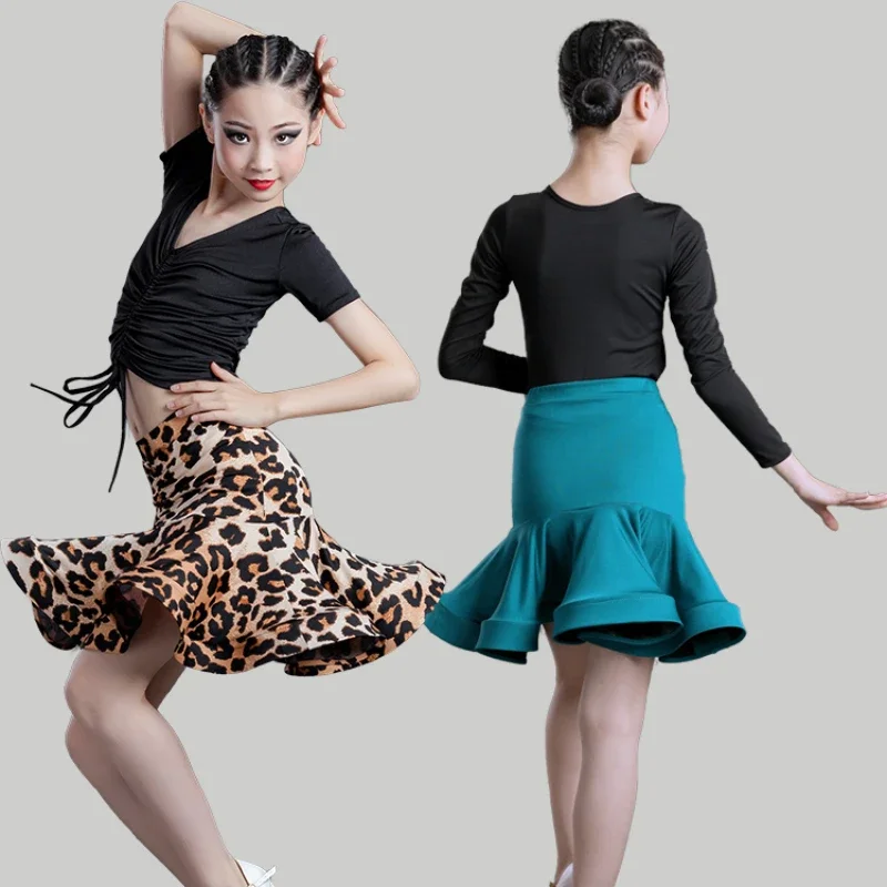 Children Latin Dance Dress Skirt Practice Competition Two Piece Set
