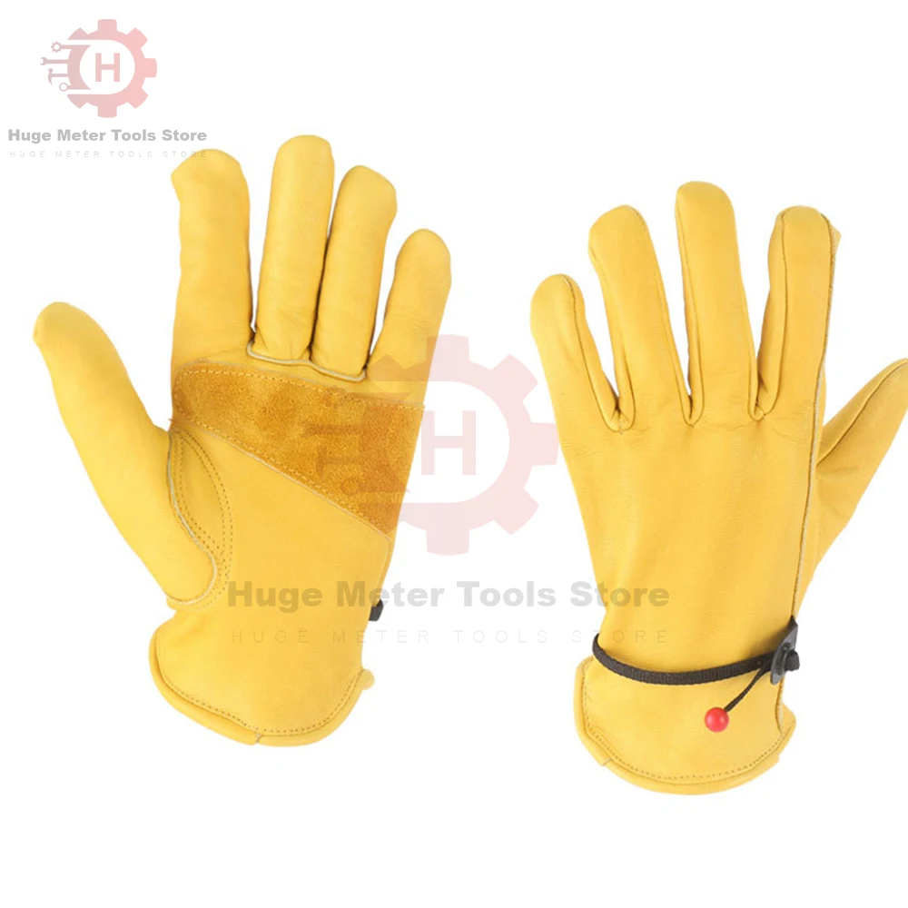 1 Pair Yellow Cowhide Gloves Soft Sensitive Gloves Finger Guards Welding Security Protection Garden Mechanic Repaire Glovefor