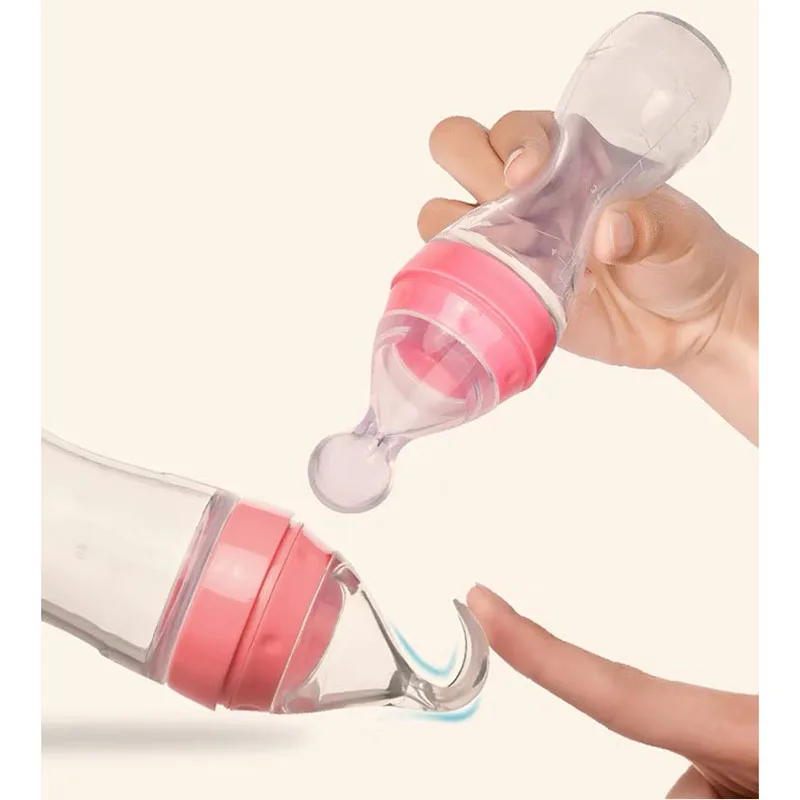 Silicone Squeezing Feeding Bottle Spoon Bottle Feeder Newborn Baby Training Drink Spoon Safe Tableware Training Feeder