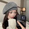 New Fashion Women's Autumn and Winter Hat Female Striped Mohair Knitting Wool Cap Retro Beret Pure Color Painter Cap 1