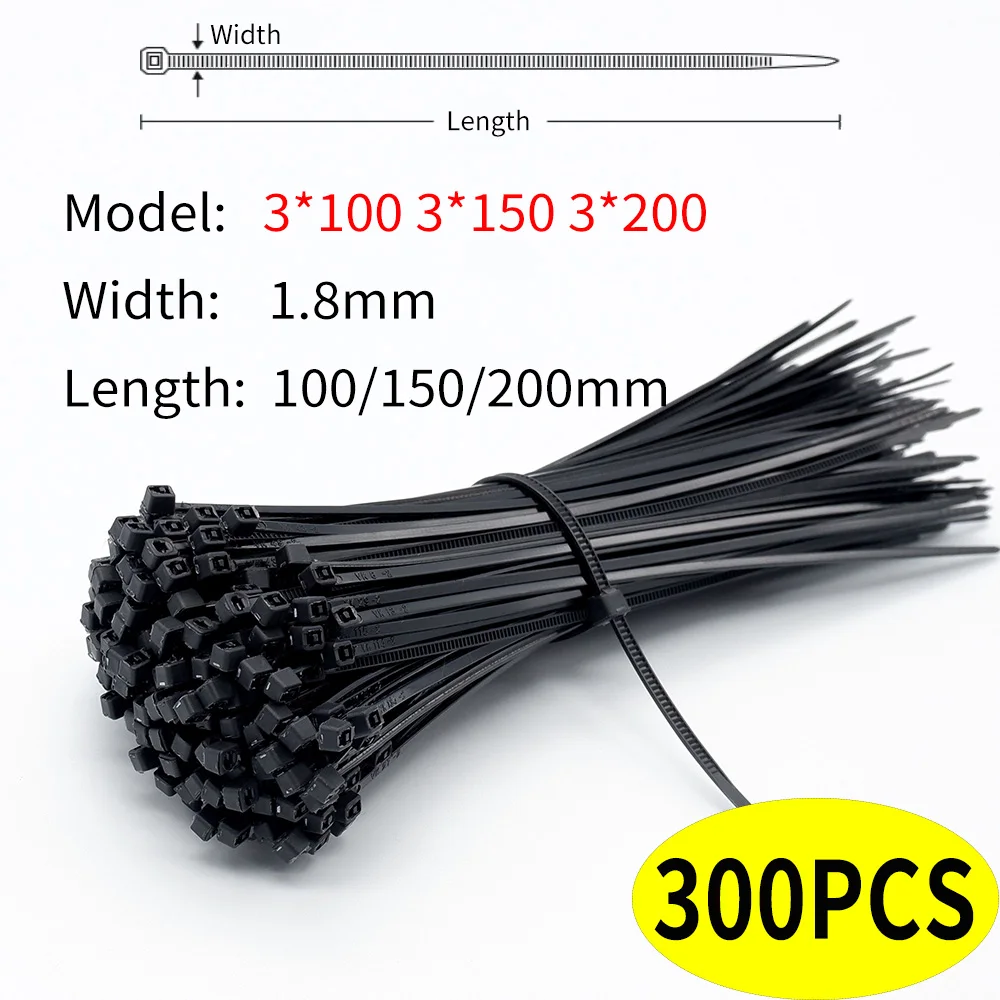 Self-locking Plastic Nylon Cable Tie 300 Pieces 3x100mm