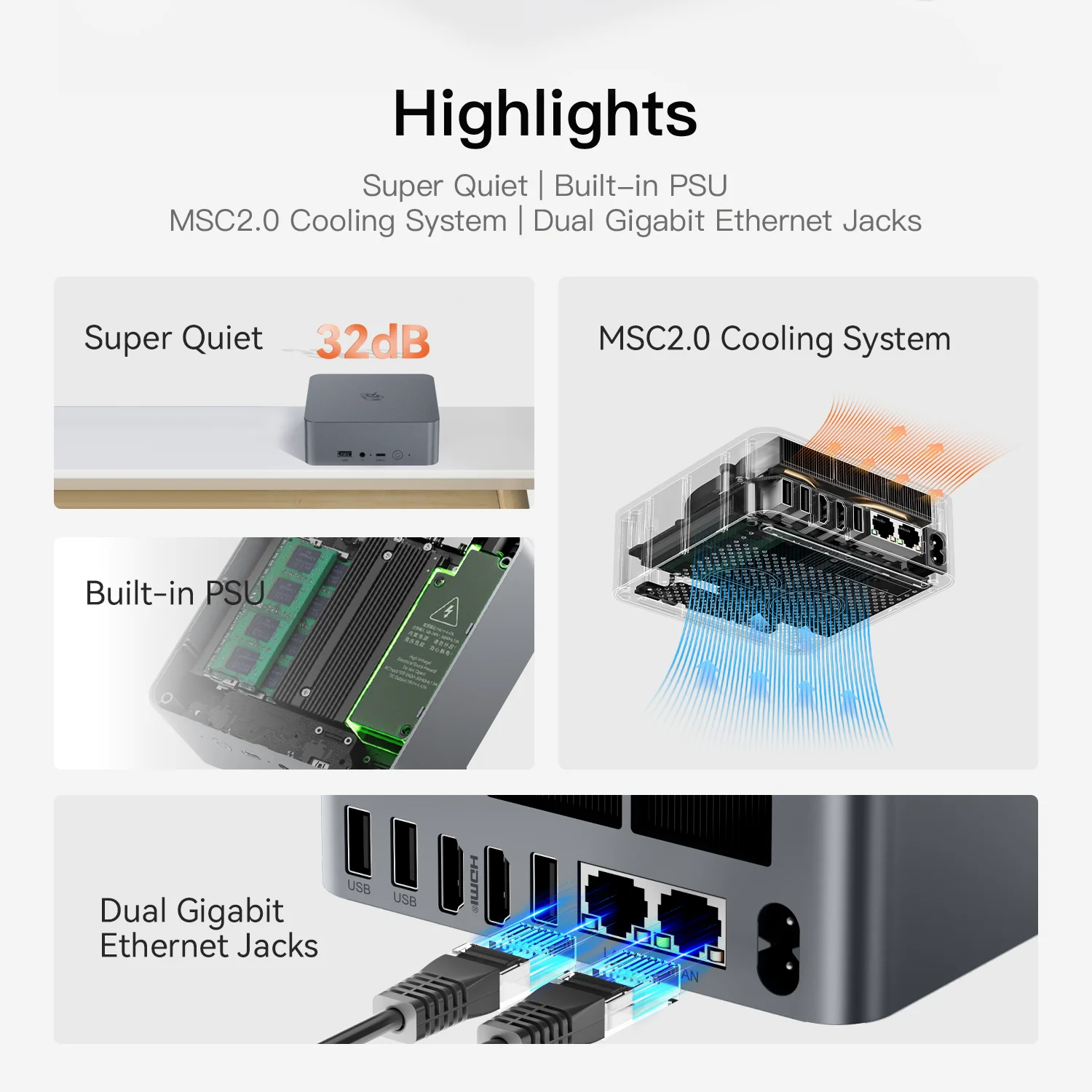 Beelink EQR5 Ryzen 5 5650U  Mini PC DDR4 16GB 500GB PCle3.0 NVMe SSD Super Quiet 85W PSU Wifi6 BT5.2 Mini Office Computer 2