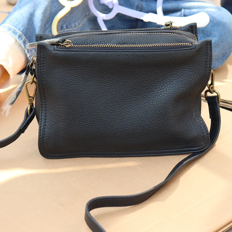 Women's First Layer Cowhide Messenger Bags Casual Shoulder Crossbody Bag Soft Real Leather Multi-Pocket Design Small Square Flap